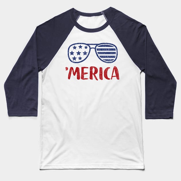 Merica American Flag Sunglasses Baseball T-Shirt by Tingsy